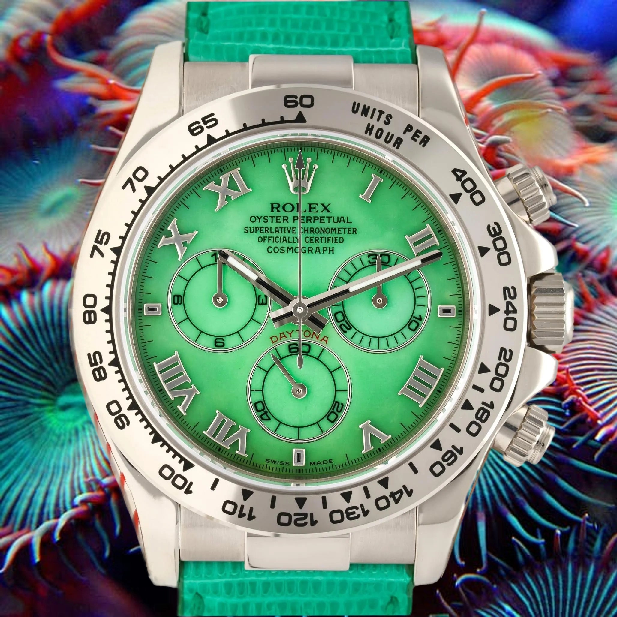 Rolex Daytona Beach Green 18K Swiss Vintage Watch Zurichberg