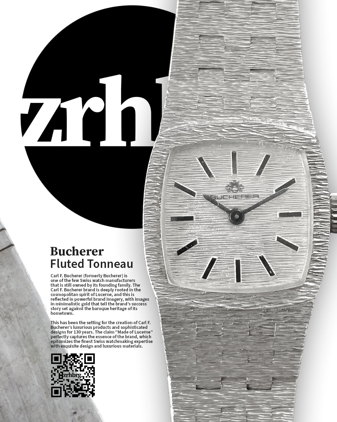 buy a vintage watch or a new one? zürichberg magazine cover with a Bucherer Tonneau Silver Fluted Surface and a short description of the heritage of CFB